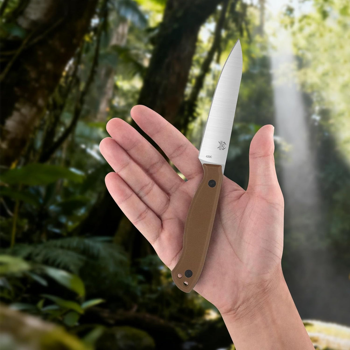 Compact Fixed Blade Knife, 3.9" Blade Camping Knife with Adjustable Kydex Sheath and Clip, Small fixed blade knives Stainless Steel and G10 Handle for Outdoor Survival, Camping, Hiking(Coyote Brown)