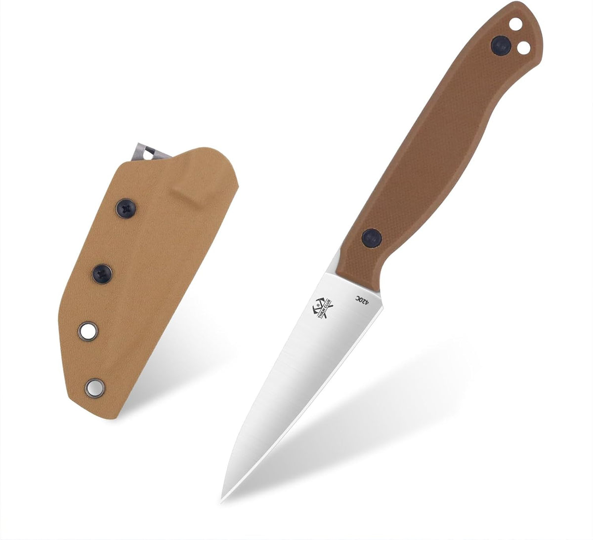 Compact Fixed Blade Knife, 3.9" Blade Camping Knife with Adjustable Kydex Sheath and Clip, Small fixed blade knives Stainless Steel and G10 Handle for Outdoor Survival, Camping, Hiking(Coyote Brown)