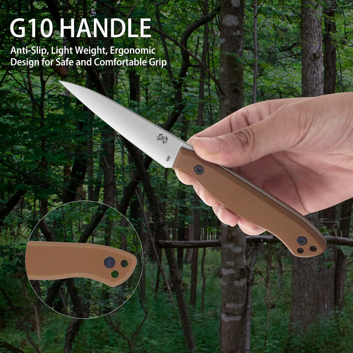 Compact Fixed Blade Knife, 3.9" Blade Camping Knife with Adjustable Kydex Sheath and Clip, Small fixed blade knives Stainless Steel and G10 Handle for Outdoor Survival, Camping, Hiking(Coyote Brown)