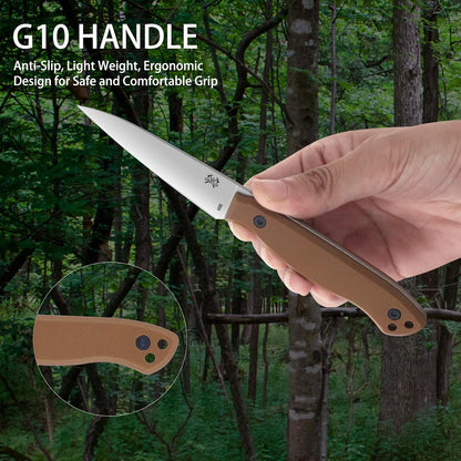 Compact Fixed Blade Knife, 3.9" Blade Camping Knife with Adjustable Kydex Sheath and Clip, Small fixed blade knives Stainless Steel and G10 Handle for Outdoor Survival, Camping, Hiking(Coyote Brown)