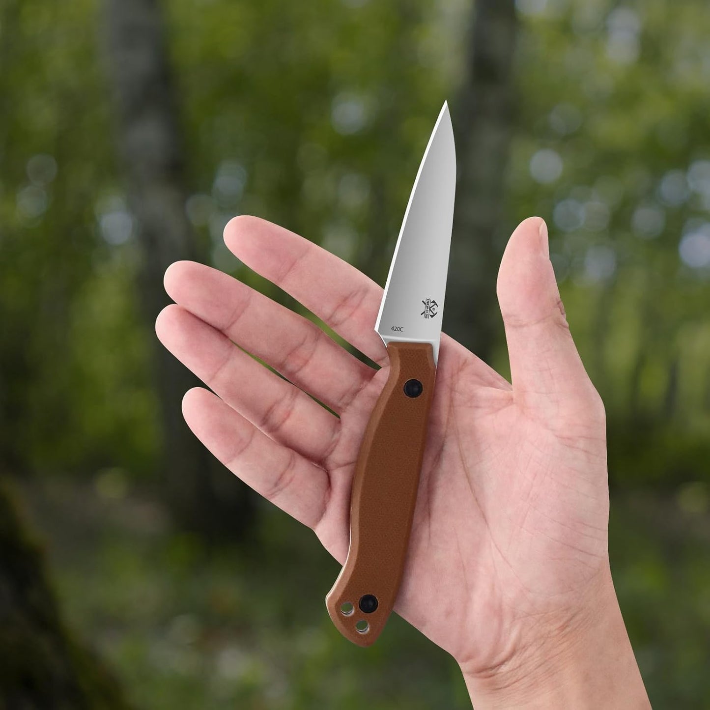 Compact Fixed Blade Knife, 3.9" Blade Camping Knife with Adjustable Kydex Sheath and Clip, Small fixed blade knives Stainless Steel and G10 Handle for Outdoor Survival, Camping, Hiking(Coyote Brown)