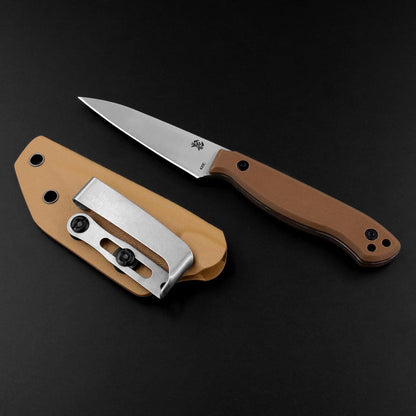 Compact Fixed Blade Knife, 3.9" Blade Camping Knife with Adjustable Kydex Sheath and Clip, Small fixed blade knives Stainless Steel and G10 Handle for Outdoor Survival, Camping, Hiking(Coyote Brown)