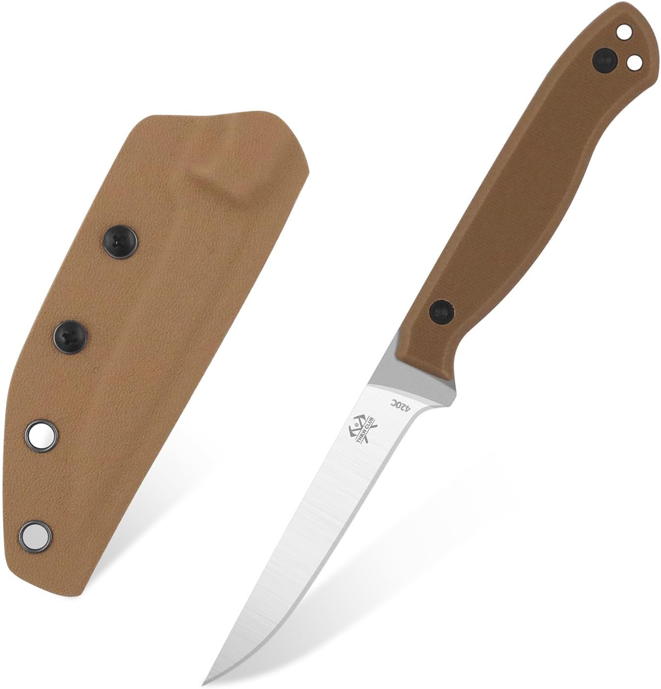 Compact Fixed Blade Knife, 3.9" Blade Camping Knife with Adjustable Kydex Sheath and Clip, Small fixed blade knives Stainless Steel and G10 Handle for Outdoor Survival, Camping, Hiking(Coyote Brown)