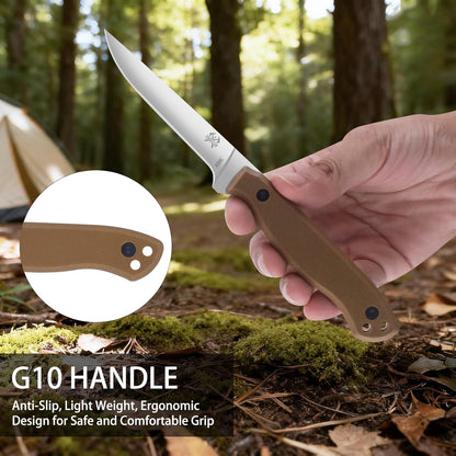 Compact Fixed Blade Knife, 3.9" Blade Camping Knife with Adjustable Kydex Sheath and Clip, Small fixed blade knives Stainless Steel and G10 Handle for Outdoor Survival, Camping, Hiking(Coyote Brown)