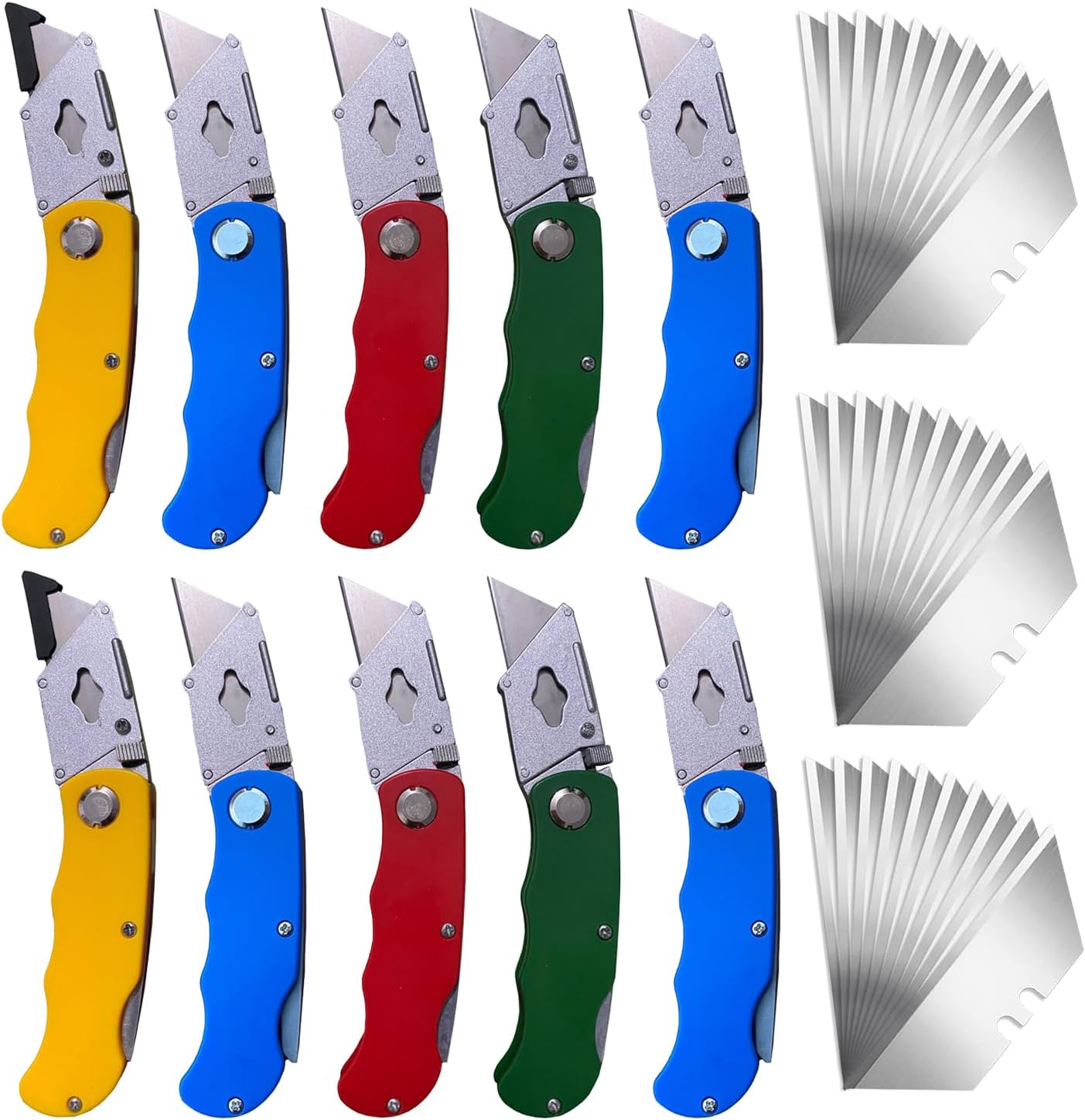10Pcs Folding utility Knives & 30Pcs Blades Set for Crafts, Heavy Duty Retractable Box Cutters, Exacto Knife, Paper Cutter (Folding Style)