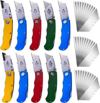 10Pcs Folding utility Knives & 30Pcs Blades Set for Crafts, Heavy Duty Retractable Box Cutters, Exacto Knife, Paper Cutter (Folding Style)