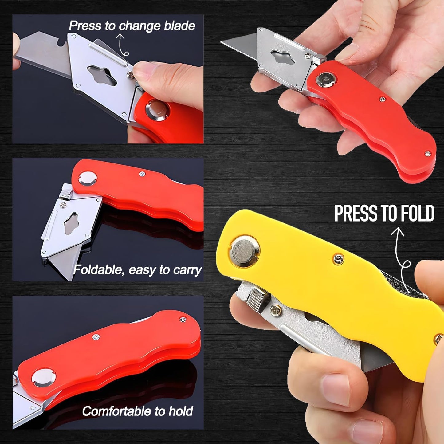 10Pcs Folding utility Knives & 30Pcs Blades Set for Crafts, Heavy Duty Retractable Box Cutters, Exacto Knife, Paper Cutter (Folding Style)