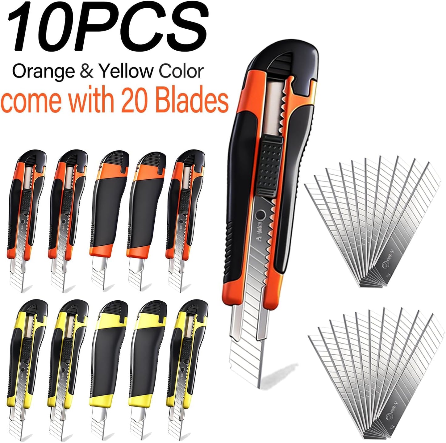 10Pcs Folding utility Knives & 30Pcs Blades Set for Crafts, Heavy Duty Retractable Box Cutters, Exacto Knife, Paper Cutter (Folding Style)