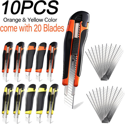 10Pcs Folding utility Knives & 30Pcs Blades Set for Crafts, Heavy Duty Retractable Box Cutters, Exacto Knife, Paper Cutter (Folding Style)