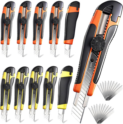 10Pcs Folding utility Knives & 30Pcs Blades Set for Crafts, Heavy Duty Retractable Box Cutters, Exacto Knife, Paper Cutter (Folding Style)