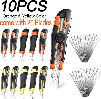 10Pcs Folding utility Knives & 30Pcs Blades Set for Crafts, Heavy Duty Retractable Box Cutters, Exacto Knife, Paper Cutter (Folding Style)