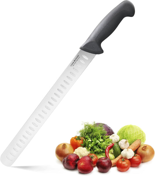 Professional Slicing Knife Roast/Fish Slicer 11 Inch, Granton Edge High Carbon Stainless Steel Sharp Kitchen Knife, Ergonomic Handle, Black