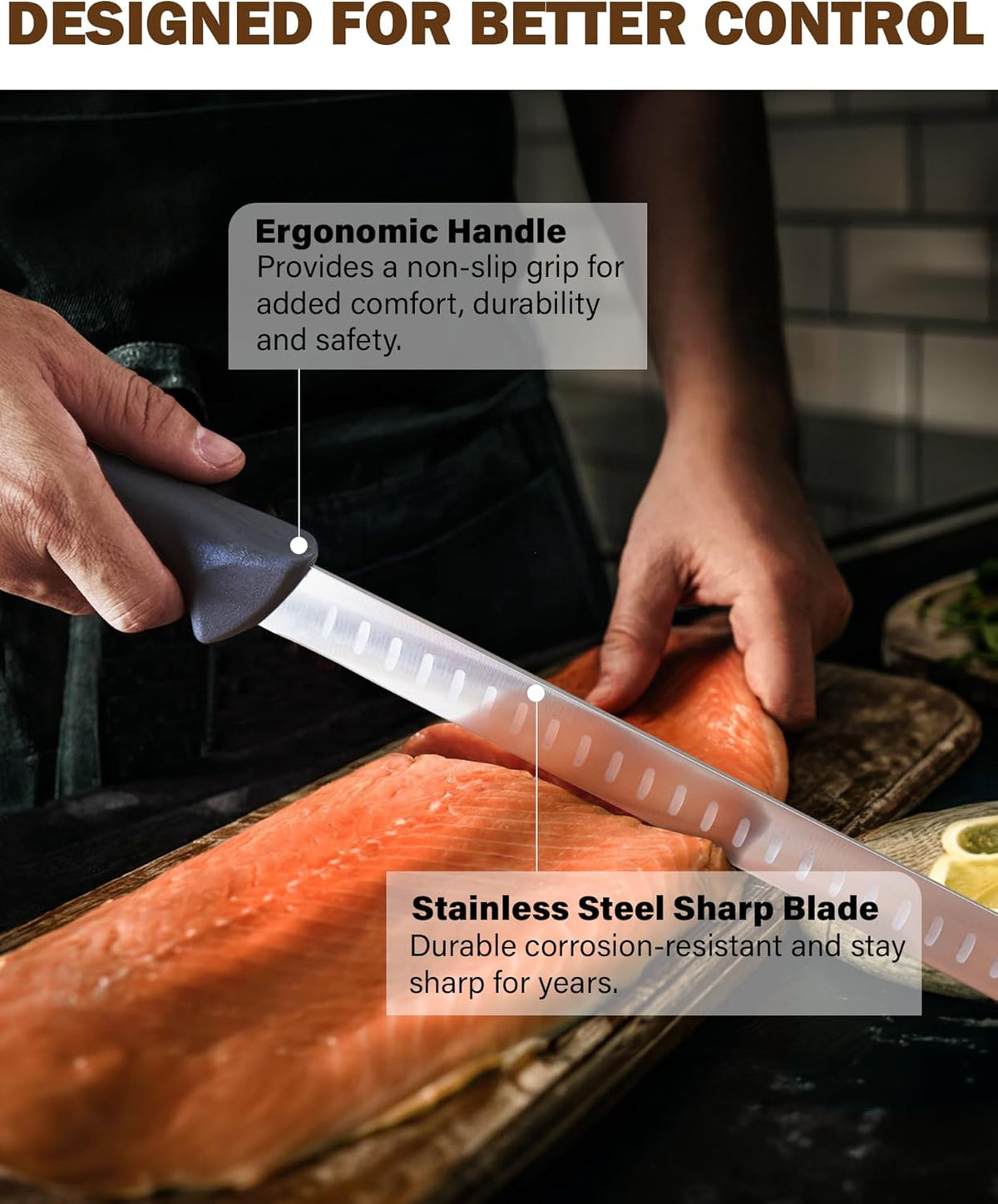 Professional Slicing Knife Roast/Fish Slicer 11 Inch, Granton Edge High Carbon Stainless Steel Sharp Kitchen Knife, Ergonomic Handle, Black