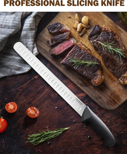 Professional Slicing Knife Roast/Fish Slicer 11 Inch, Granton Edge High Carbon Stainless Steel Sharp Kitchen Knife, Ergonomic Handle, Black