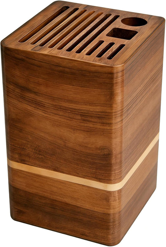 Acacia Wood Universal Knife Block, Countertop Knife Holder Organizer with Scissors & Sharpening Rod Slots, Space Saving Storage without Knives