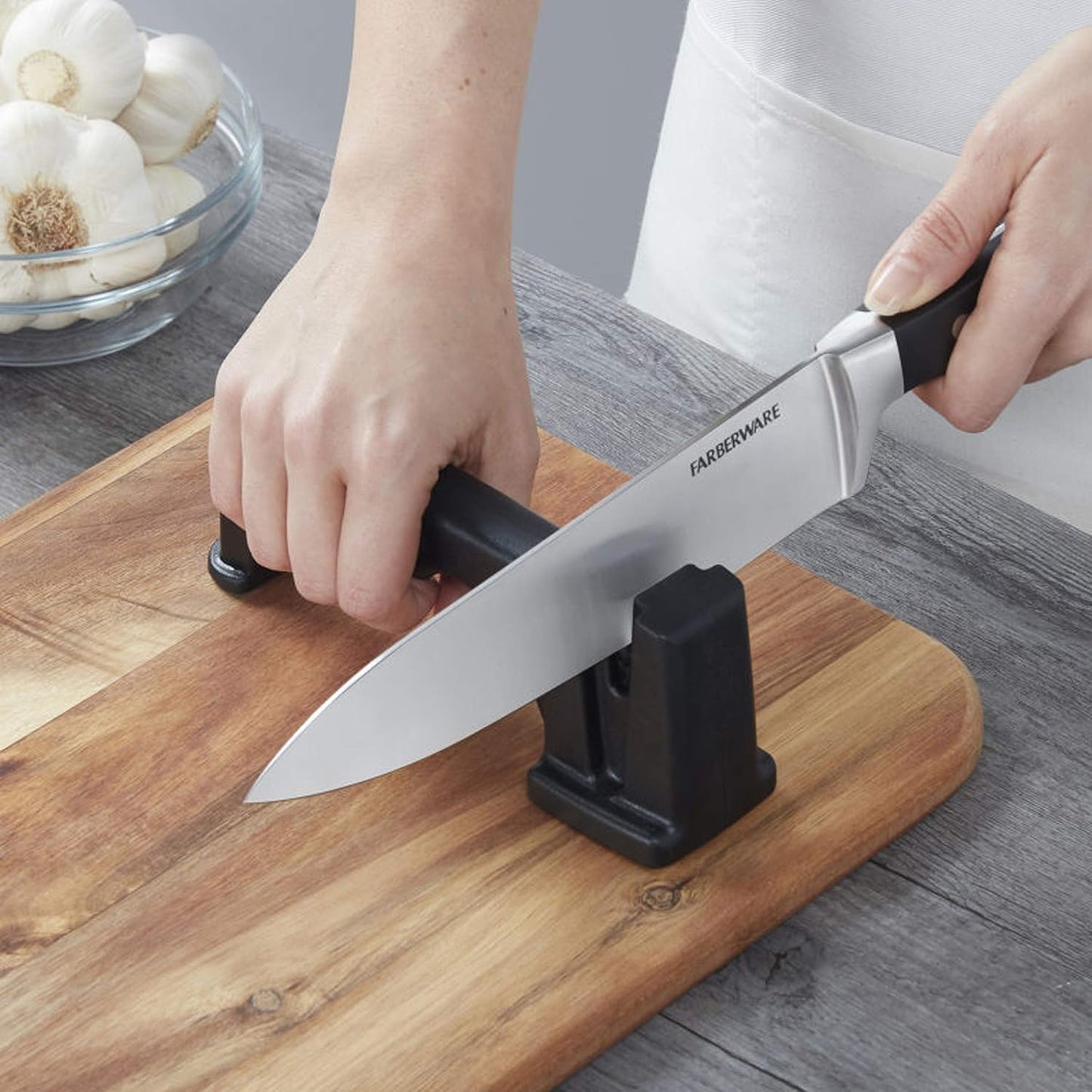 3-Stage Knife Sharpener – Manual Kitchen Knife Sharpener with Diamond, Tungsten & Ceramic Sharpening Slots, Non-Slip Base, Ergonomic Handle, Handheld Knife Sharpening Tool, Black