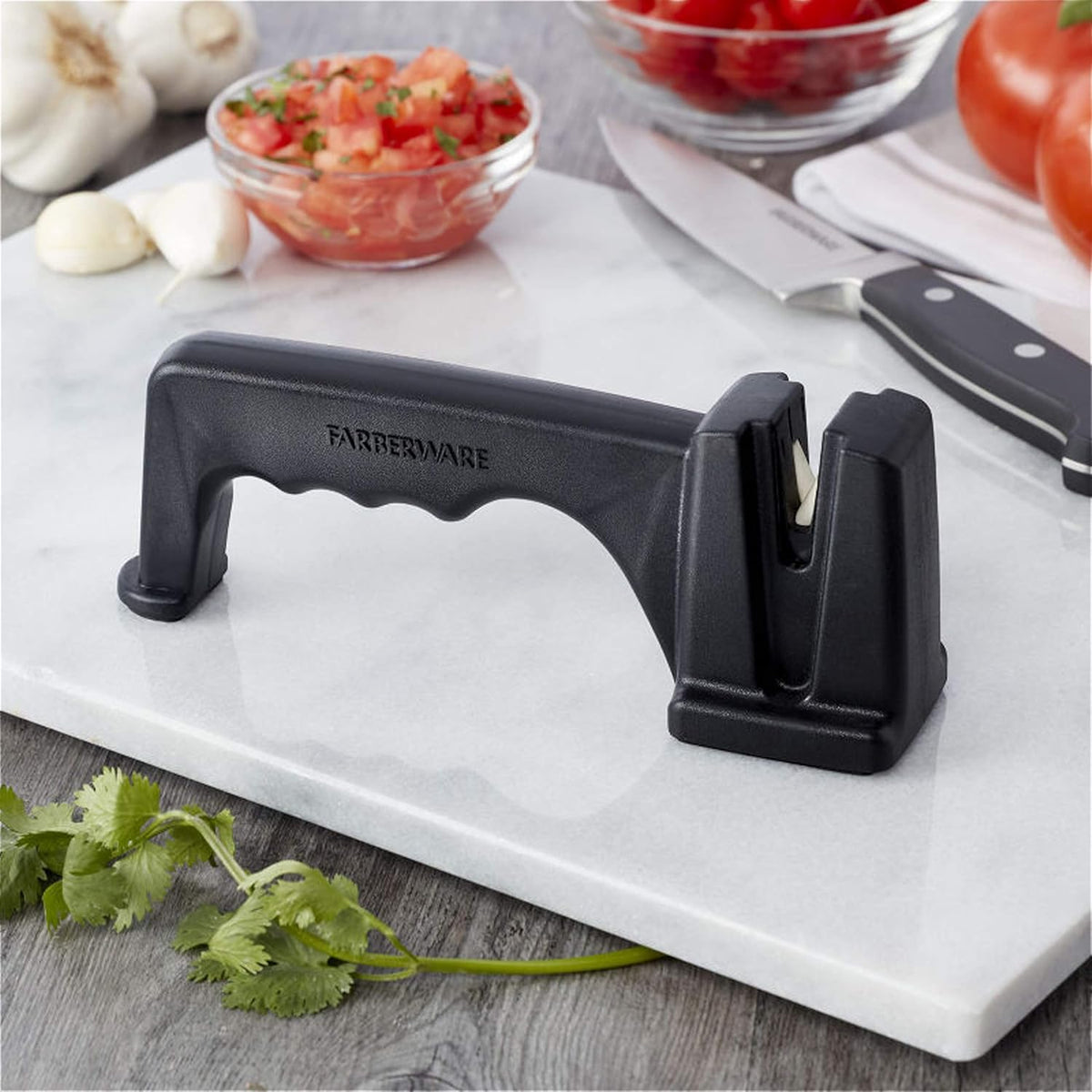 3-Stage Knife Sharpener – Manual Kitchen Knife Sharpener with Diamond, Tungsten & Ceramic Sharpening Slots, Non-Slip Base, Ergonomic Handle, Handheld Knife Sharpening Tool, Black
