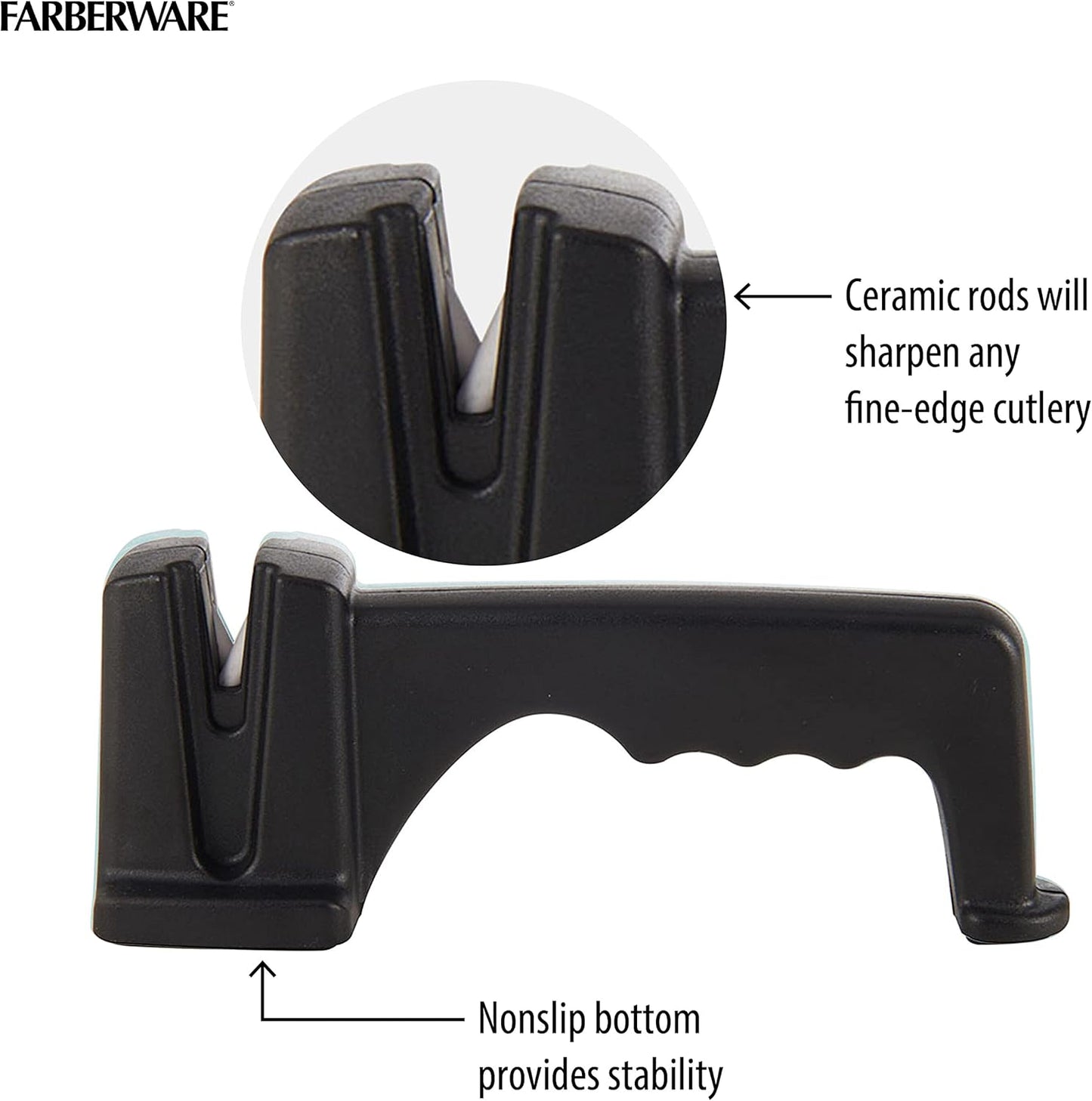 3-Stage Knife Sharpener – Manual Kitchen Knife Sharpener with Diamond, Tungsten & Ceramic Sharpening Slots, Non-Slip Base, Ergonomic Handle, Handheld Knife Sharpening Tool, Black