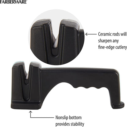 3-Stage Knife Sharpener – Manual Kitchen Knife Sharpener with Diamond, Tungsten & Ceramic Sharpening Slots, Non-Slip Base, Ergonomic Handle, Handheld Knife Sharpening Tool, Black