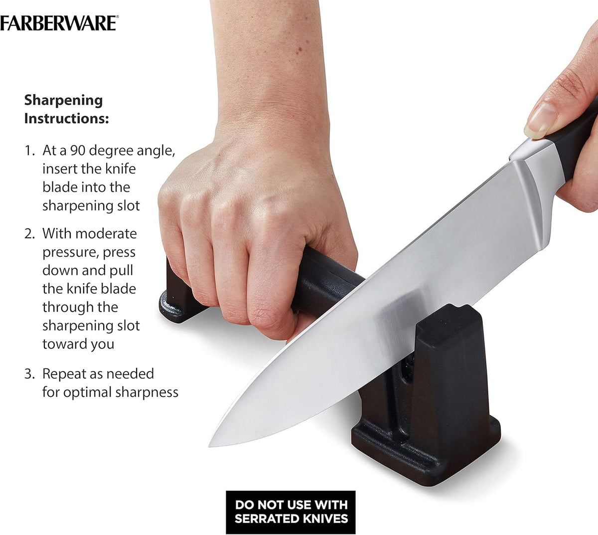 3-Stage Knife Sharpener – Manual Kitchen Knife Sharpener with Diamond, Tungsten & Ceramic Sharpening Slots, Non-Slip Base, Ergonomic Handle, Handheld Knife Sharpening Tool, Black