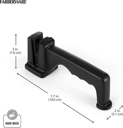 3-Stage Knife Sharpener – Manual Kitchen Knife Sharpener with Diamond, Tungsten & Ceramic Sharpening Slots, Non-Slip Base, Ergonomic Handle, Handheld Knife Sharpening Tool, Black