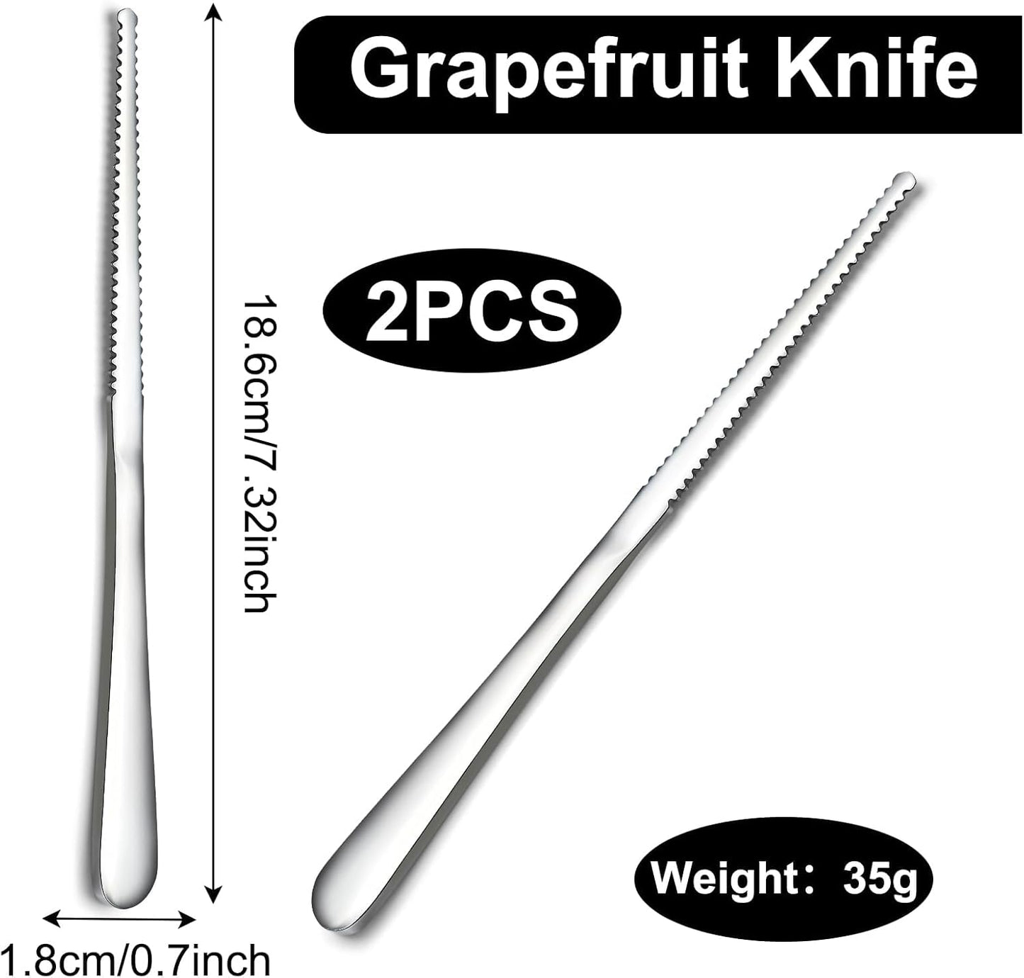 Hunnycook Grapefruit Spoons and Knives - 8 Spoons, 2 Knives | Serrated Edge, Suitable for Cutting All Kinds of Fruits