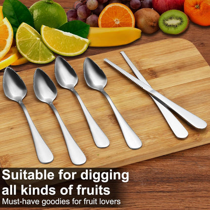Hunnycook Grapefruit Spoons and Knives - 8 Spoons, 2 Knives | Serrated Edge, Suitable for Cutting All Kinds of Fruits