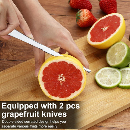 Hunnycook Grapefruit Spoons and Knives - 8 Spoons, 2 Knives | Serrated Edge, Suitable for Cutting All Kinds of Fruits