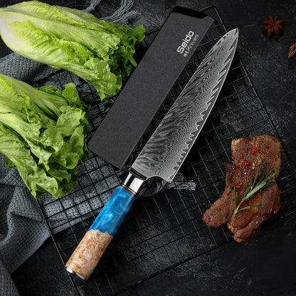Seido Executive 8 Inch VG10 Damascus Gyuto Chef Knife, Blue Resin
