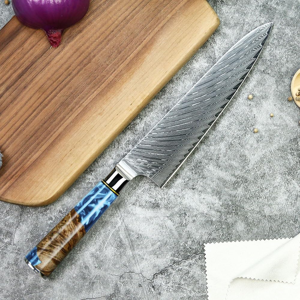 Seido Executive 8 Inch VG10 Damascus Gyuto Chef Knife, Blue Resin