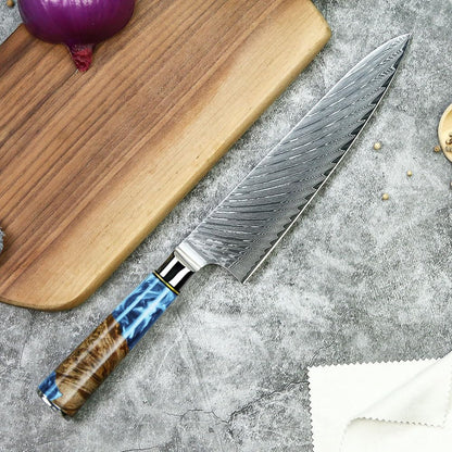Seido Executive 8 Inch VG10 Damascus Gyuto Chef Knife, Blue Resin