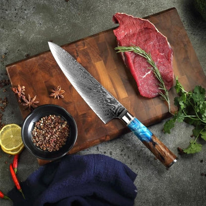 Seido Executive 8 Inch VG10 Damascus Gyuto Chef Knife, Blue Resin