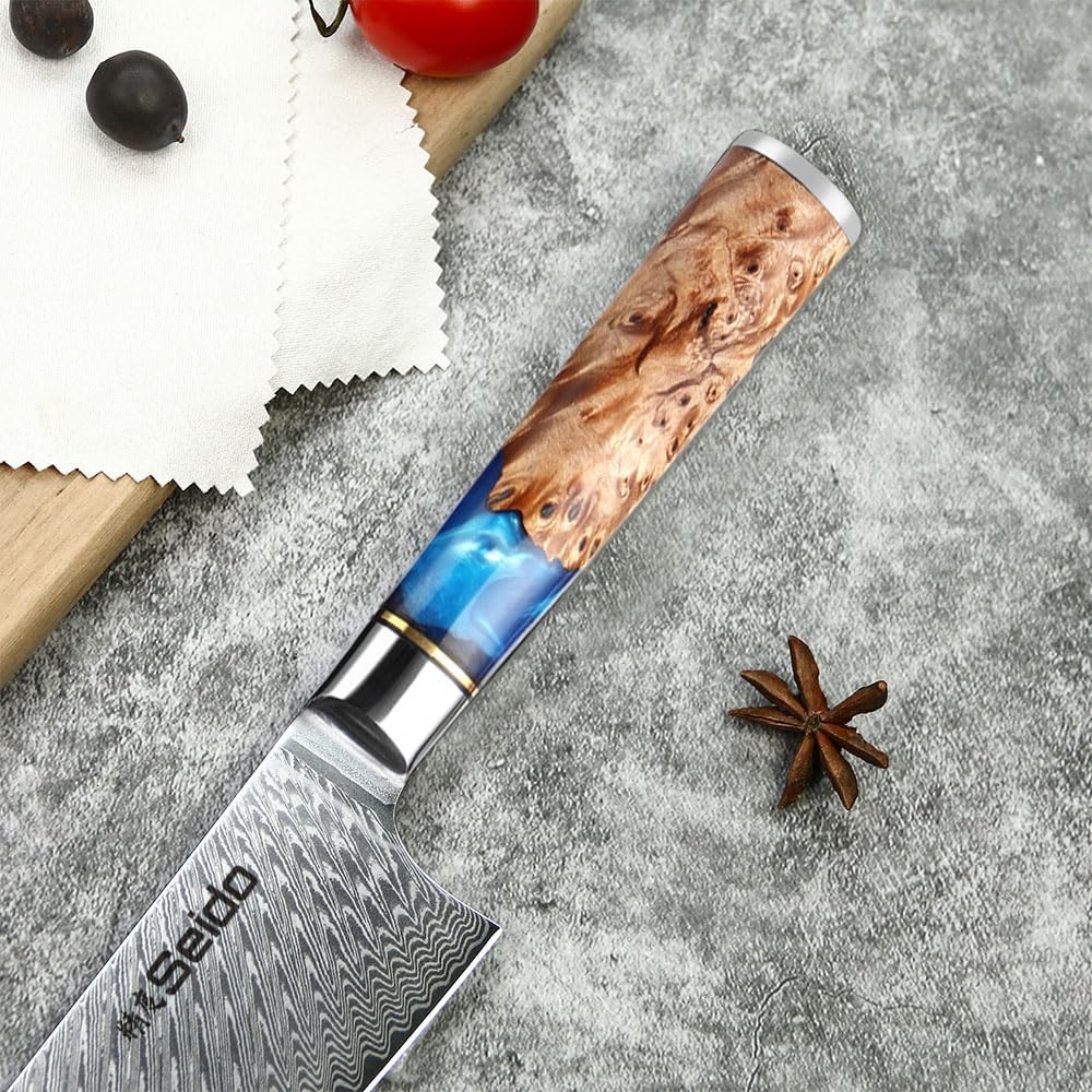 Seido Executive 8 Inch VG10 Damascus Gyuto Chef Knife, Blue Resin