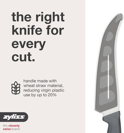 Cheese Knife – Stainless Steel Blade with Non-Stick Holes & Forked Tip for Serving – Cuts Soft, Semi-Soft & Firm Cheeses – Wheat Straw Handle, Dishwasher Safe, 5-Year Guarantee – 5"