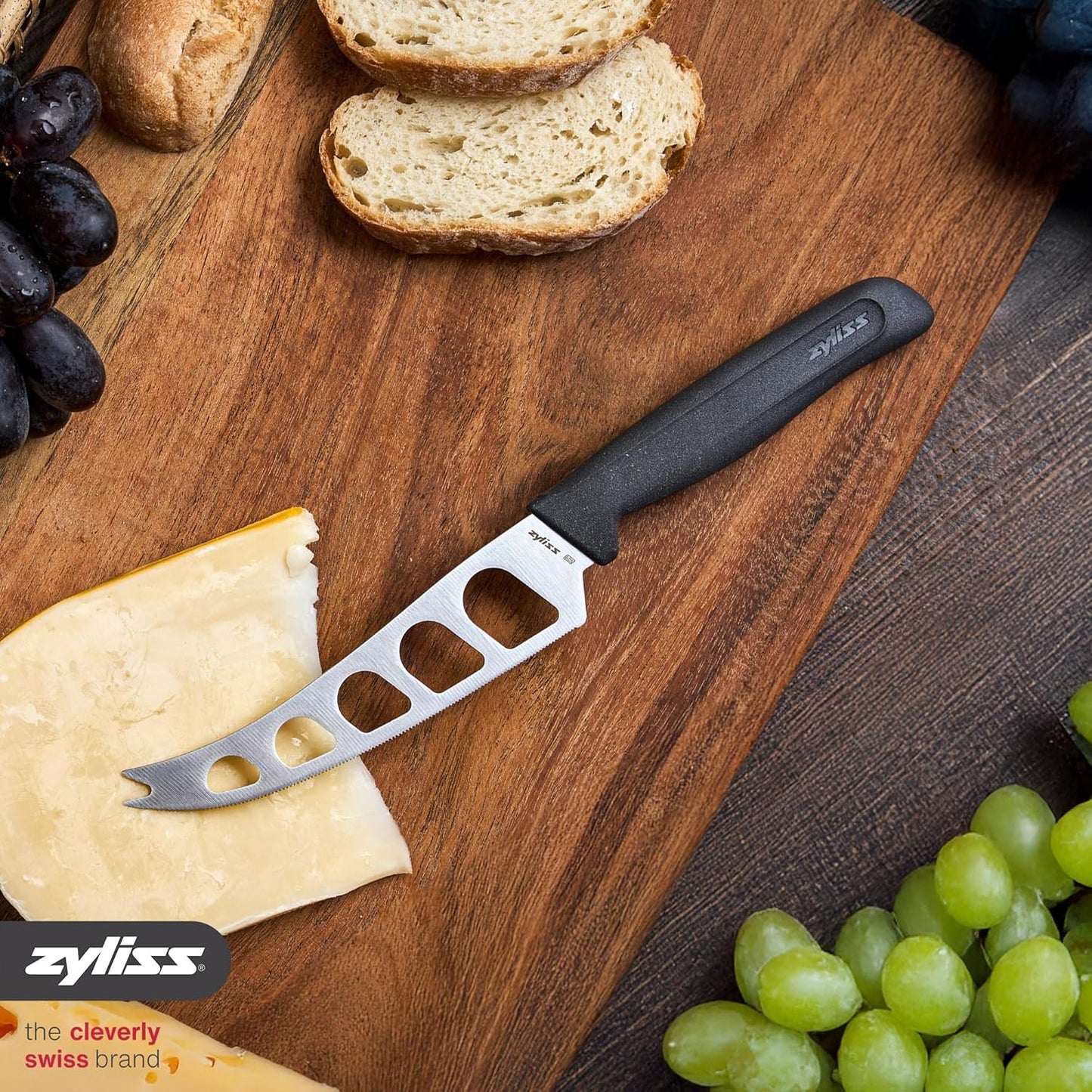 Cheese Knife – Stainless Steel Blade with Non-Stick Holes & Forked Tip for Serving – Cuts Soft, Semi-Soft & Firm Cheeses – Wheat Straw Handle, Dishwasher Safe, 5-Year Guarantee – 5"