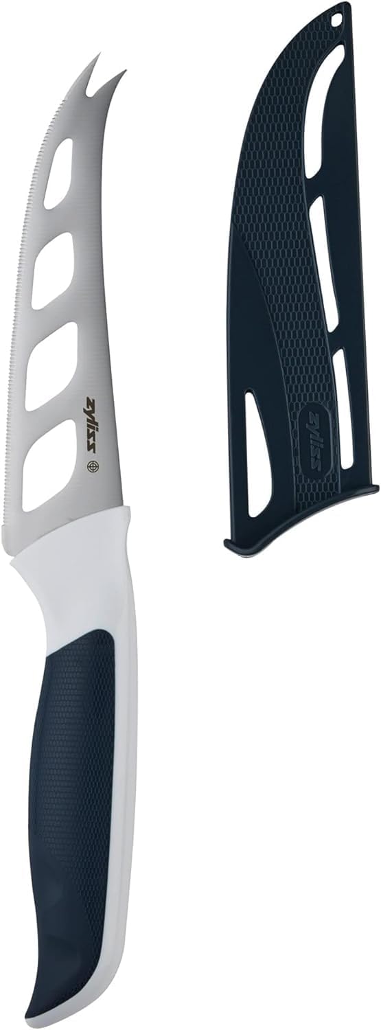 Cheese Knife – Stainless Steel Blade with Non-Stick Holes & Forked Tip for Serving – Cuts Soft, Semi-Soft & Firm Cheeses – Wheat Straw Handle, Dishwasher Safe, 5-Year Guarantee – 5"