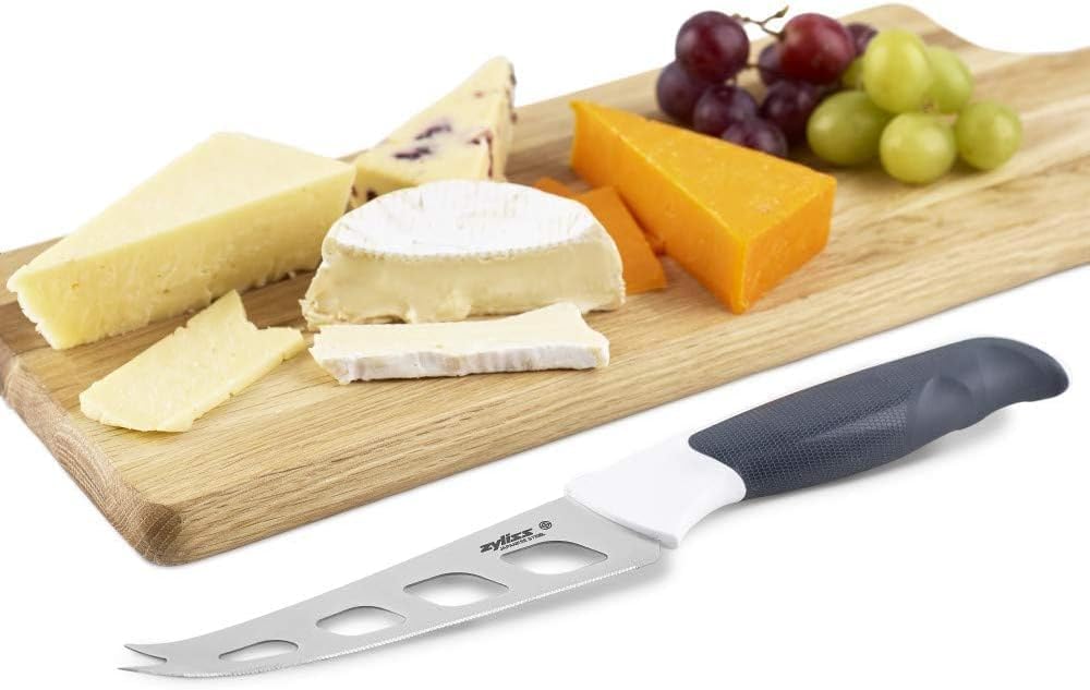 Cheese Knife – Stainless Steel Blade with Non-Stick Holes & Forked Tip for Serving – Cuts Soft, Semi-Soft & Firm Cheeses – Wheat Straw Handle, Dishwasher Safe, 5-Year Guarantee – 5"