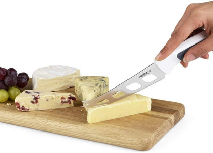 Cheese Knife – Stainless Steel Blade with Non-Stick Holes & Forked Tip for Serving – Cuts Soft, Semi-Soft & Firm Cheeses – Wheat Straw Handle, Dishwasher Safe, 5-Year Guarantee – 5"