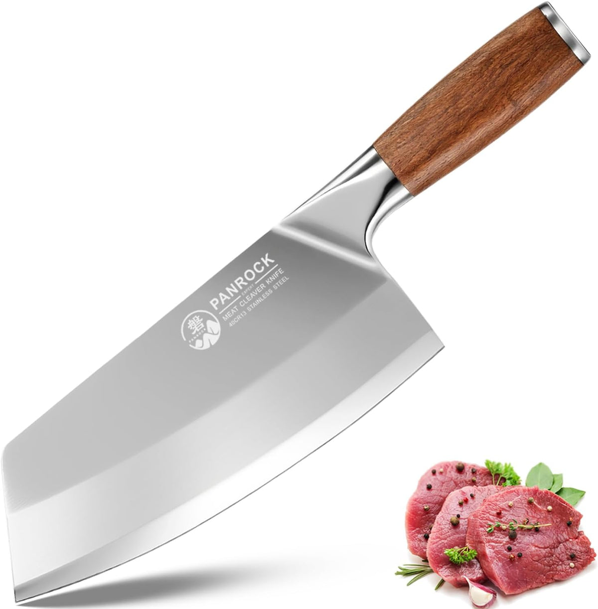 Meat Knife 7 Inch - High Carbon Stainless Steel Meat Cleaver & Slicer - Razor Sharp Kitchen Chopper with Ergonomic Wooden Handle