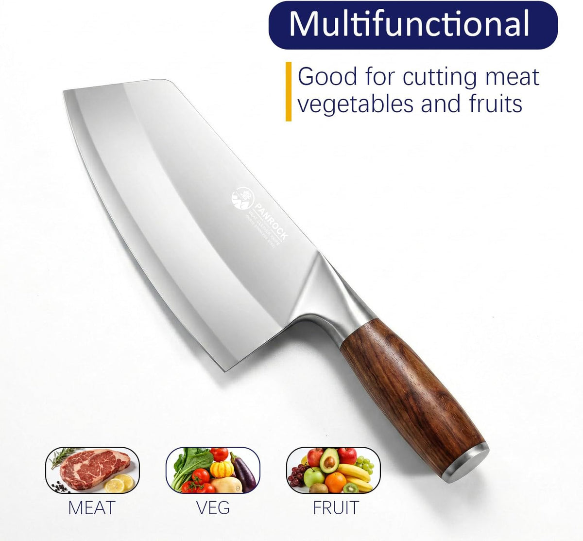 Meat Knife 7 Inch - High Carbon Stainless Steel Meat Cleaver & Slicer - Razor Sharp Kitchen Chopper with Ergonomic Wooden Handle