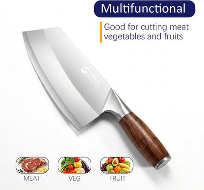 Meat Knife 7 Inch - High Carbon Stainless Steel Meat Cleaver & Slicer - Razor Sharp Kitchen Chopper with Ergonomic Wooden Handle
