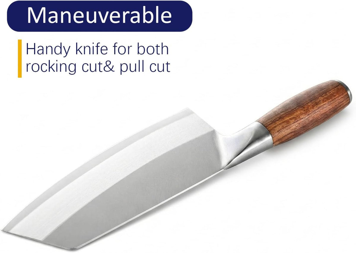 Meat Knife 7 Inch - High Carbon Stainless Steel Meat Cleaver & Slicer - Razor Sharp Kitchen Chopper with Ergonomic Wooden Handle