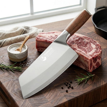 Meat Knife 7 Inch - High Carbon Stainless Steel Meat Cleaver & Slicer - Razor Sharp Kitchen Chopper with Ergonomic Wooden Handle