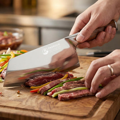 Meat Knife 7 Inch - High Carbon Stainless Steel Meat Cleaver & Slicer - Razor Sharp Kitchen Chopper with Ergonomic Wooden Handle