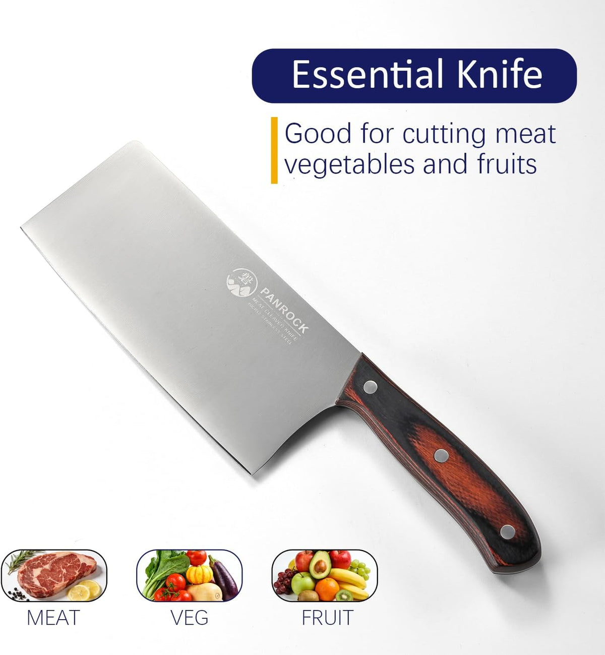 Meat Knife 7 Inch - High Carbon Stainless Steel Meat Cleaver & Slicer - Razor Sharp Kitchen Chopper with Ergonomic Wooden Handle