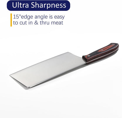 Meat Knife 7 Inch - High Carbon Stainless Steel Meat Cleaver & Slicer - Razor Sharp Kitchen Chopper with Ergonomic Wooden Handle