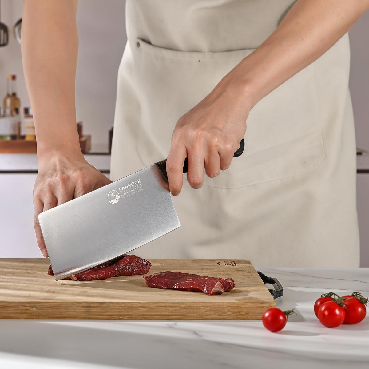 Meat Knife 7 Inch - High Carbon Stainless Steel Meat Cleaver & Slicer - Razor Sharp Kitchen Chopper with Ergonomic Wooden Handle