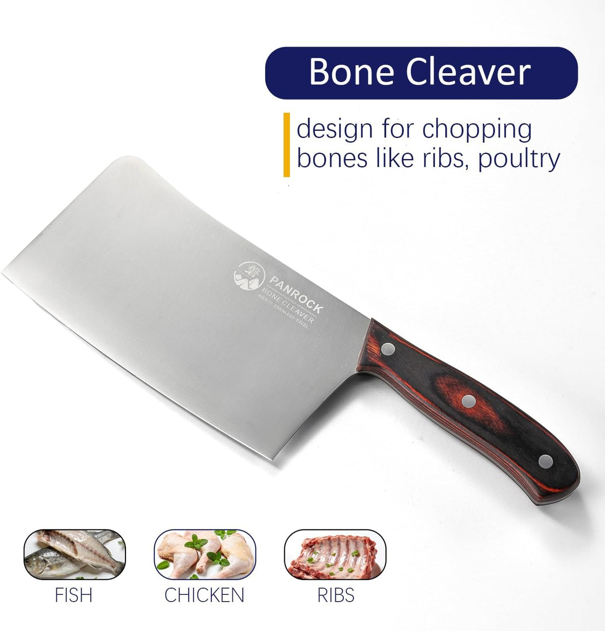 Meat Knife 7 Inch - High Carbon Stainless Steel Meat Cleaver & Slicer - Razor Sharp Kitchen Chopper with Ergonomic Wooden Handle