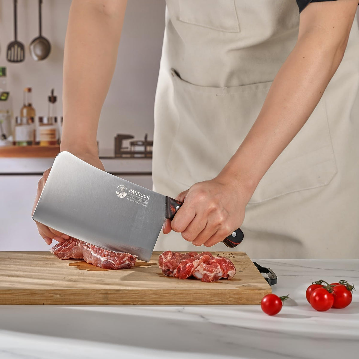 Meat Knife 7 Inch - High Carbon Stainless Steel Meat Cleaver & Slicer - Razor Sharp Kitchen Chopper with Ergonomic Wooden Handle