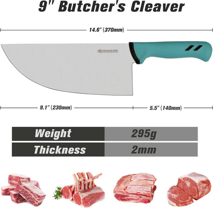 Meat Cleaver Knife - 9 Inch Hybrid Cleaver Butcher Knife - Razor Sharp Premium High Carbon Molybdenum Steel Blade - Ergonomic & Non-slip Handle